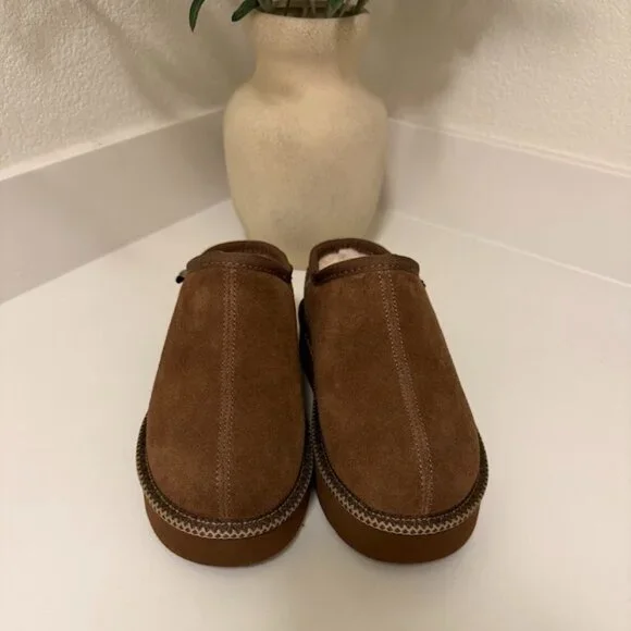 BEARPAW Caroline Suede Slip-On Platform Slippers – Warm Brown S7 NW/OT - Picture 2 of 4